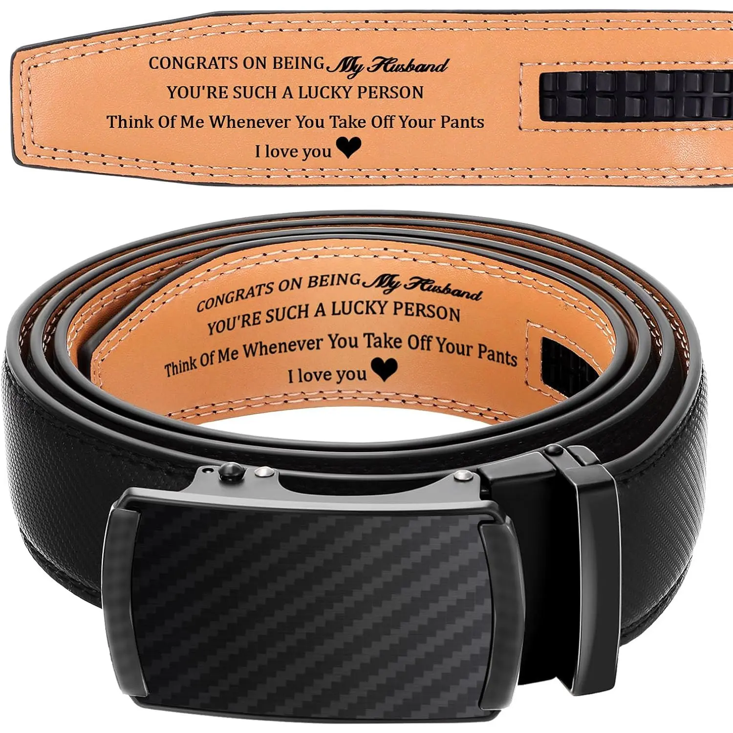Father's Day Mens Ratchet Belt Congrats on Being My Husband Personalized Engraved Leather Belt for Him Gift