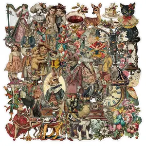 Vintage Style Sticker, 50pcs/set Colorful Retro Collage Decorative Sticker, DIY Decals for Water Bottle, Laptop, Phone Case, Cellphone, Scrapbooking, Journal Making, Screen Protector