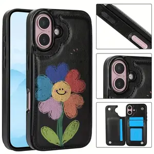 Premium Floral Wallet Phone Case for iPhone 17/16/15/14/13/12 Pro Max/Pro/Plus/Air – Handcrafted TPU+PC+PU Leather Design Cover Card Shockproof