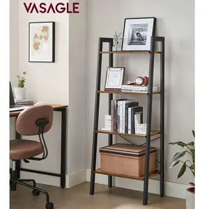 VASAGLE Ladder Shelf, 4-Tier Bookshelf, Storage Rack, Bookcase with Steel Frame, for Living Room, Home Office, Kitchen, Bedroom, Industrial Style