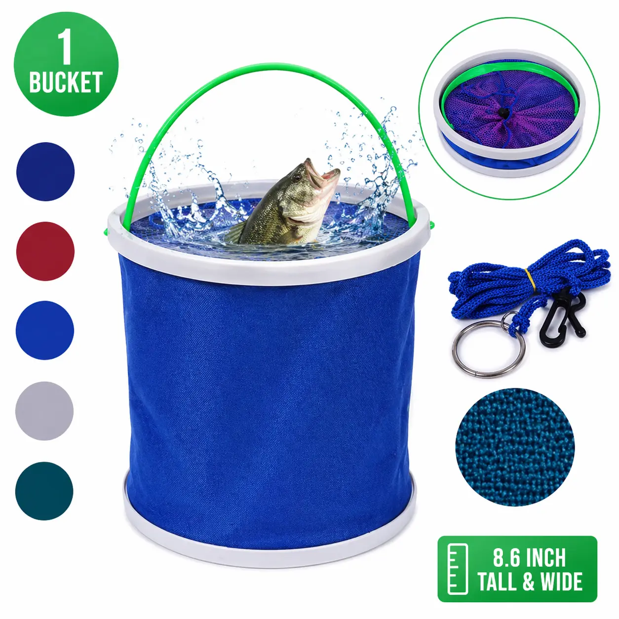 Portable Foldable Fishing Bucket with Drawstring Net Cover, Lightweight Durable Collapsible Fish Holder, Waterproof Leakproof Water Container for Fishing, Easy to Carry (Random Color), Water Proof, Gardening, Outdoor, Car Washing