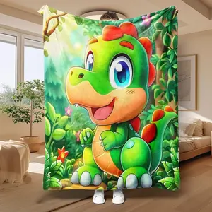 Cartoon Dinosaur Pattern Flannel Blanket, Soft Throw Blanket, Air-conditioned Room Blanket, Warm Nap Blanket for Home Office Travel, Dinosaur Print Blanket