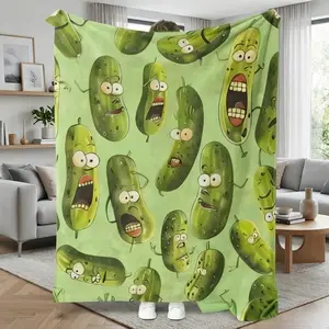 Ultra Soft Pickle Print Flannel Blanket Warm Smooth Plush Texture Cozy Lightweight Throw Ideal Couch Lounging Bed Cover Summer AC Comfort Unique Decor