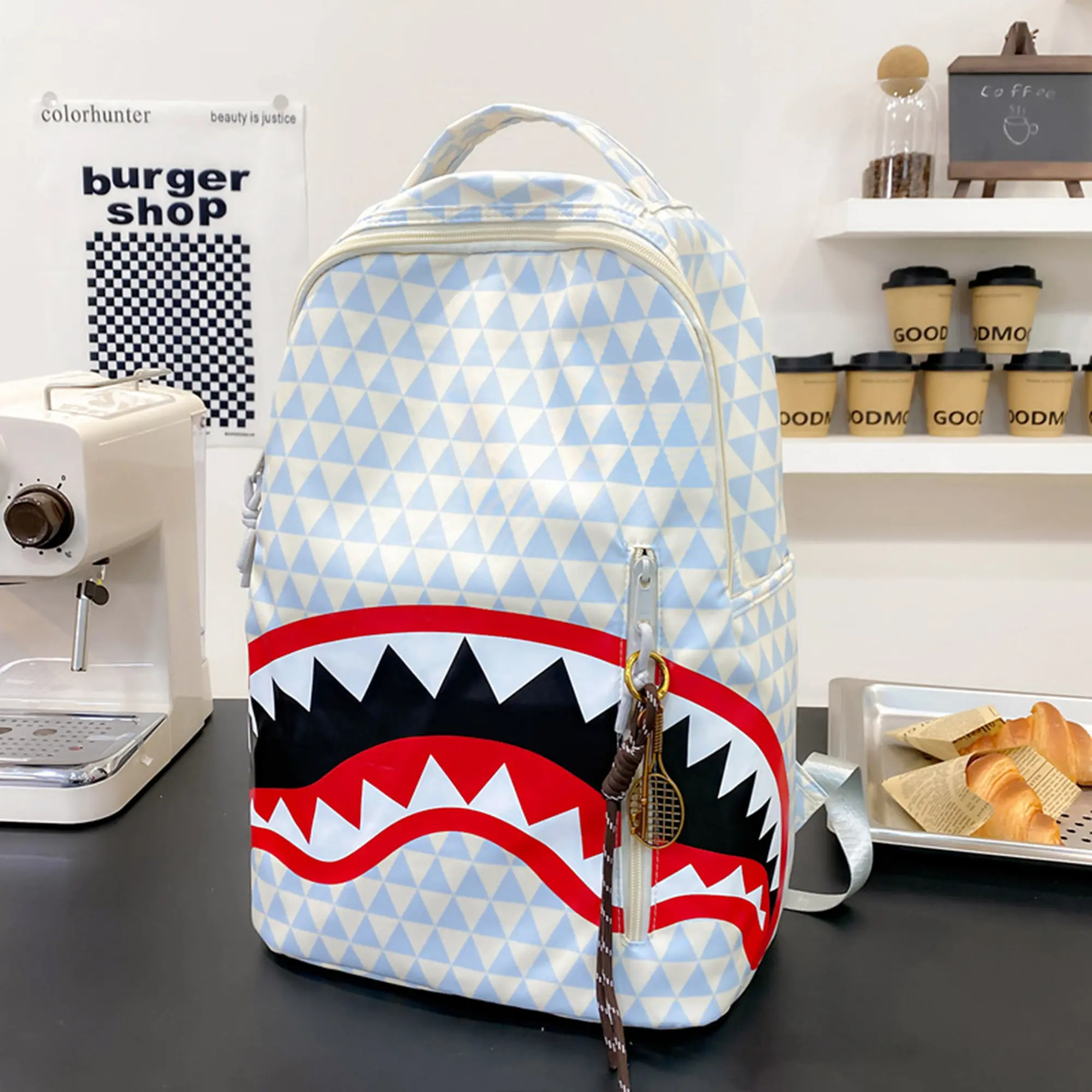 Sprayground Sharks Backpack Large Capacity Laptop Backpack Sprayground Durable Daily Carry Backpack Graphic Urban Streetwear Bookbag for Commuting