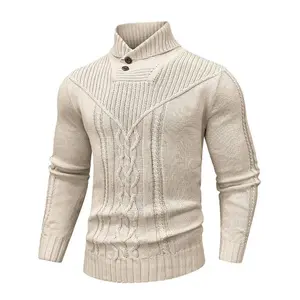 Men's Cable Knit High Neck Sweater, Regular Fit Long Sleeve Pullover, Winter Warm Jumper, Textured Knitwear, Classic Casual Top