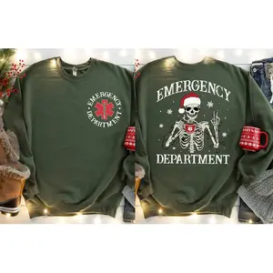 Emergency Department Skeleton Christmas Shirt, ER Nurse Holiday Sweatshirt, Emergency Nurse Xmas Hoodie, Nurse Christmas Gifts, RN Xmas Tee