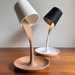 Creative Milk Tea Tray Table Lamp, Modern Decorative Bedside Lamp with Unique Design for Home & Living Room Decor, for Cozy Home Decoration & Gifts