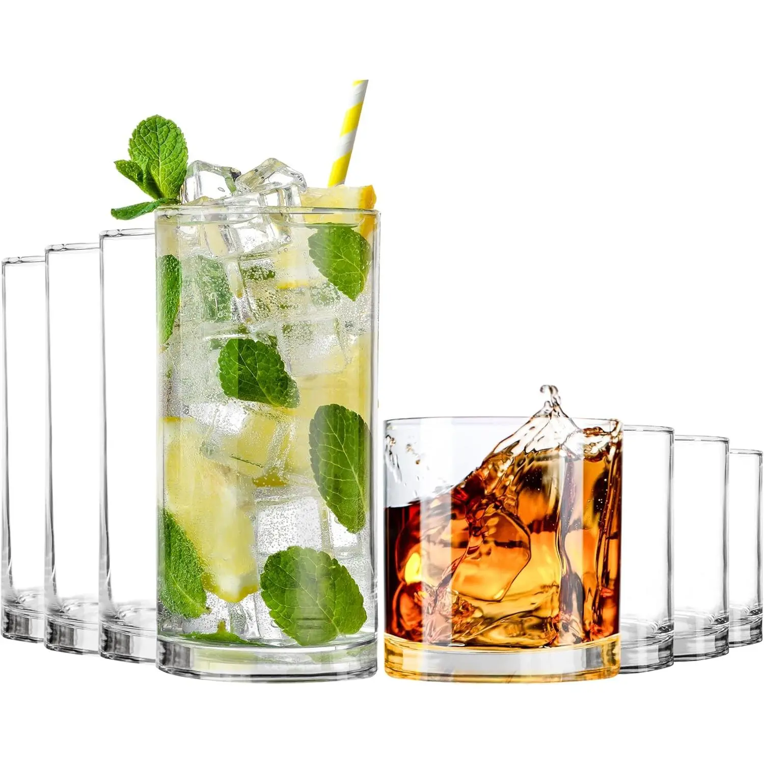 Clear Plastic Drinking Glasses - Pack of 8 (4 Each 12 Ounce & 16 Ounce Plastic Glasses Drinking) - Tumblers or Cups Reusable & BPA-Free For Water, Juice & Other Drinks