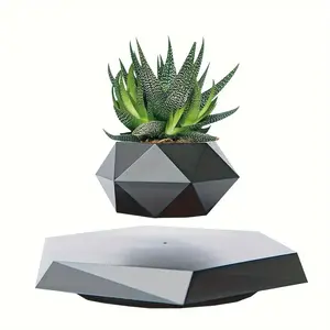 Magnetic Levitating Plant Pot For Indoor Use, Black Levitating Plant Pot For Air Plants, Magnetic Rotating Air Bonsai Planter, Floating Planter, Bonsai Pot For Home