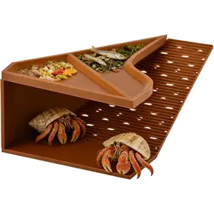 Hermit Crab Cave Habitat with Climbing Tunnel, 2-in-1 Cave Shelter & Feeding Dish, Textured Climbing Ramp & Viewing Window, Reptile Tank Accessories for Turtles, Lizards(Brown)