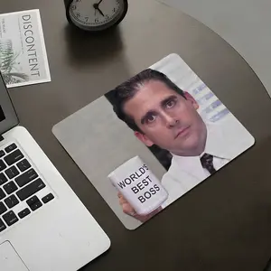 Fun and Spoof Office Patterns Design Square Mouse Pad, Funny Office World Best Boss Mat, Rubber Anti-Slip Edges, Waterproof Small Size, Perfect Gift, Desktop Accessory