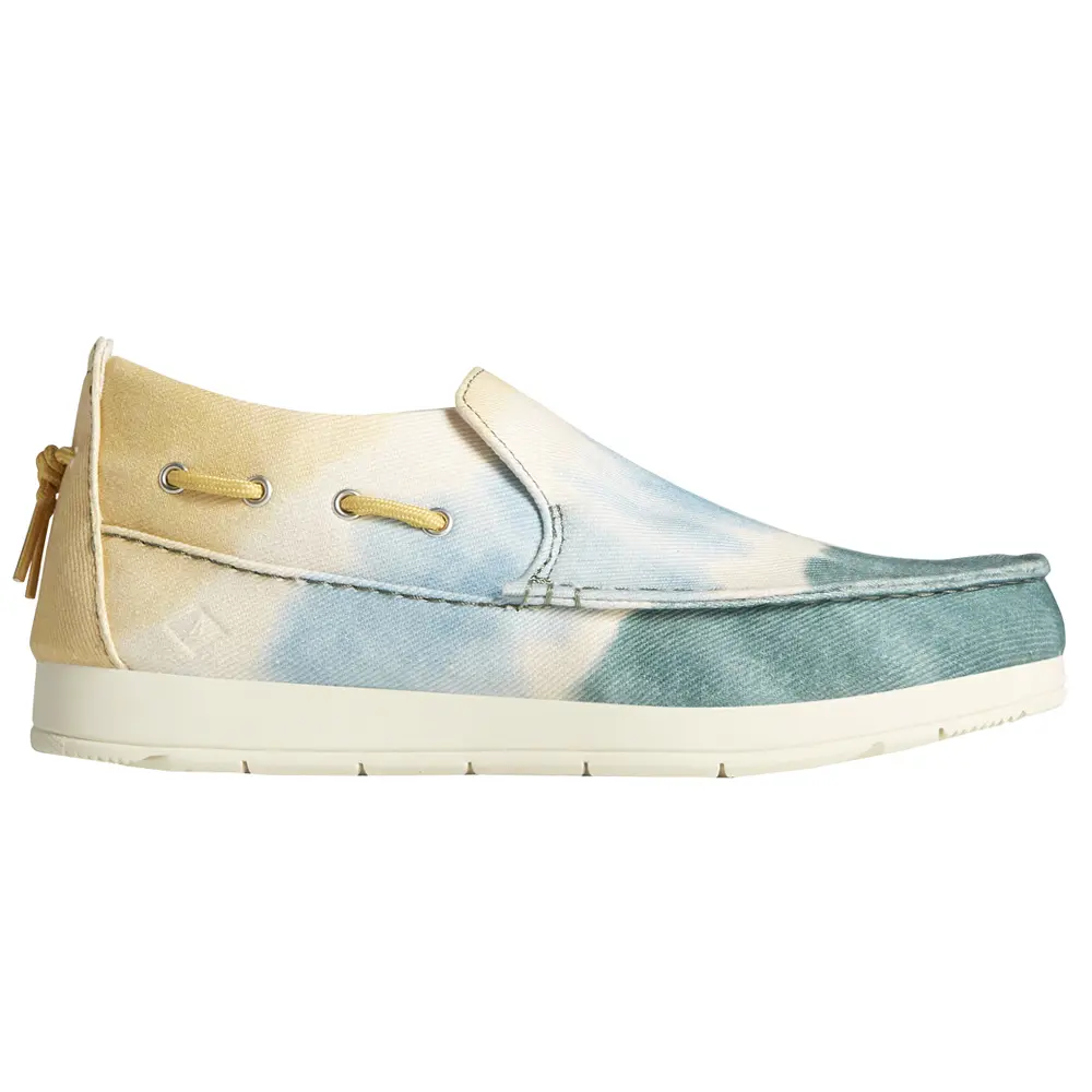 Sperry Womens Moc Sider Tie Die Slip On Flats Casual - Green, Multi, Off White, Yellow