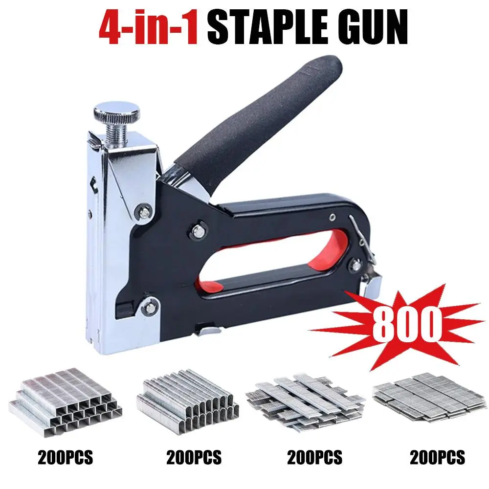 4 in 1 Heavy-Duty Manual Stapler Kit with 800 Staples, Adjustable Strength for 4 Types of Staples, Ideal for DIY Home Decor and Industrial Use, Decorative