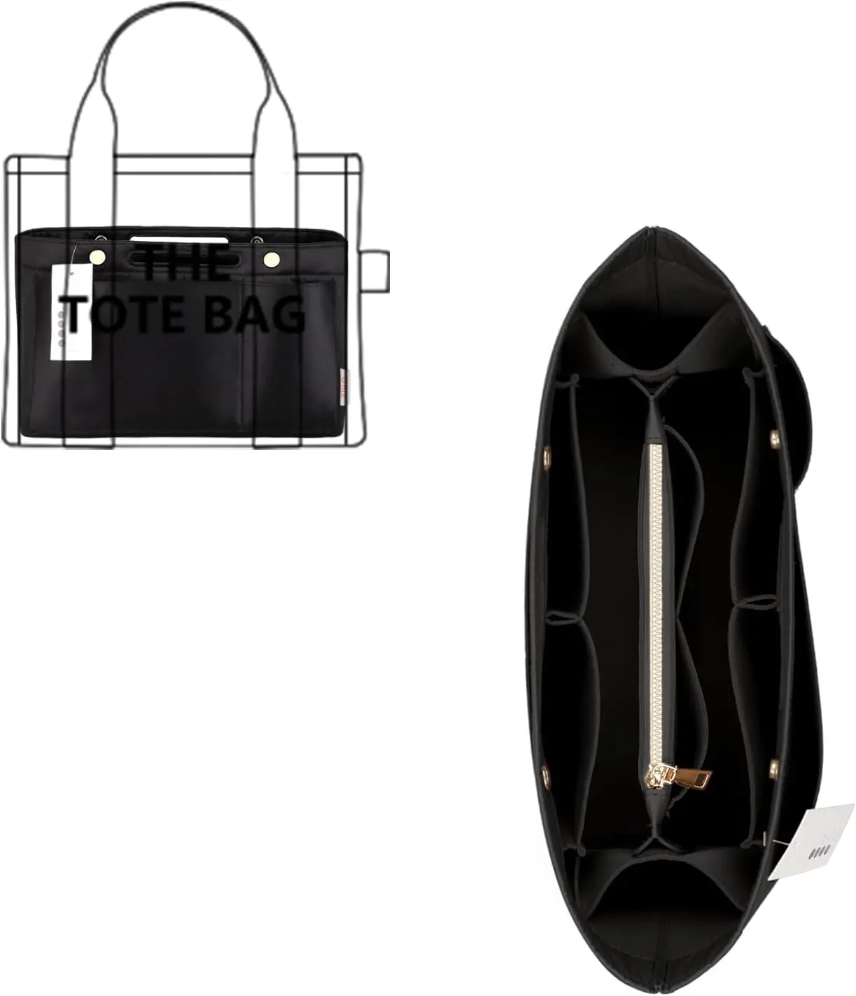 Purse Organizer Insert For Handbags, Silky Bag Organizer With 2 Zippers For Speedy Neverful Tote and More (Black, Large)