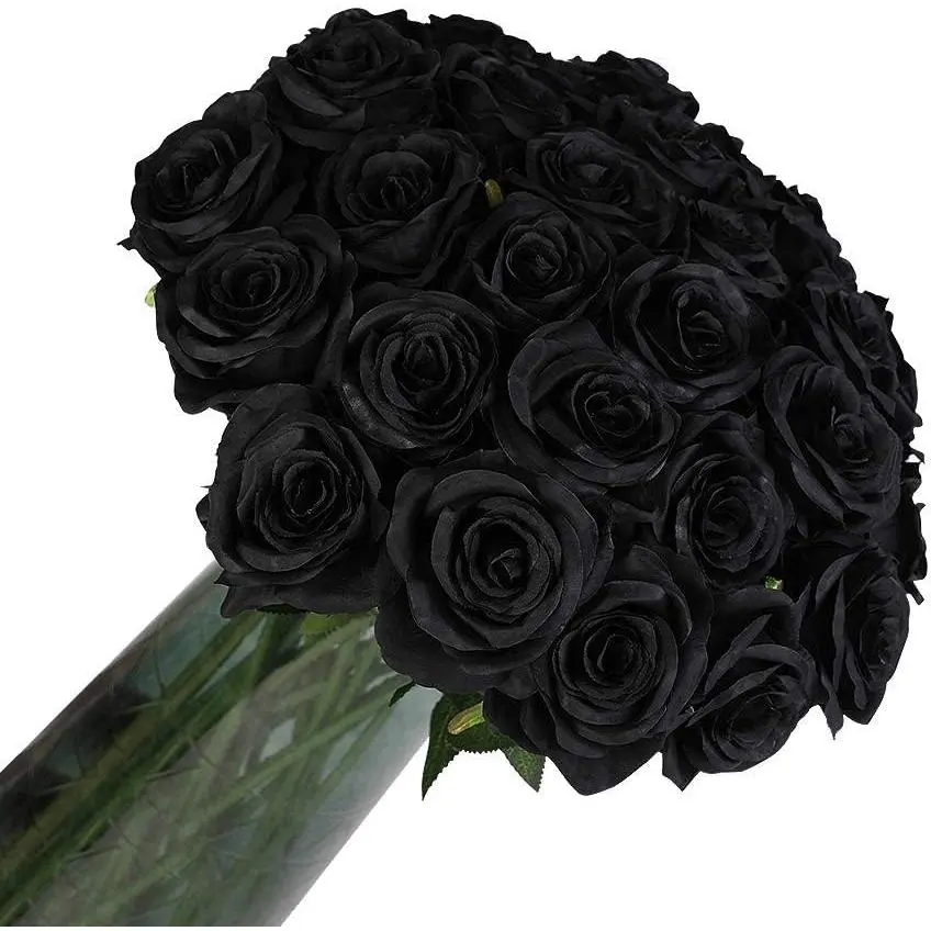12 count Artificial  Black Roses,  Silk Flower Long Stem Artificial Black Rose for Halloween Home Wedding Party Decorations(Black)