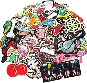 Random 60pcs Assorted Styles Embroidered Patch Sew On/Iron On Patch Applique Clothes Dress Plant Hat Jeans Sewing Flowers Applique DIY Accessory (60)