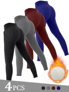 4 PCS Women's High-Waist Fleece-Lined Leggings with Pockets - Soft, Warm & Stretchy for Yoga, Running & Casual Wear，Women Running Sport Leggings，Autumn/Winter Casual Wear, Outdoor Sports Trousers, Outdoor Wear