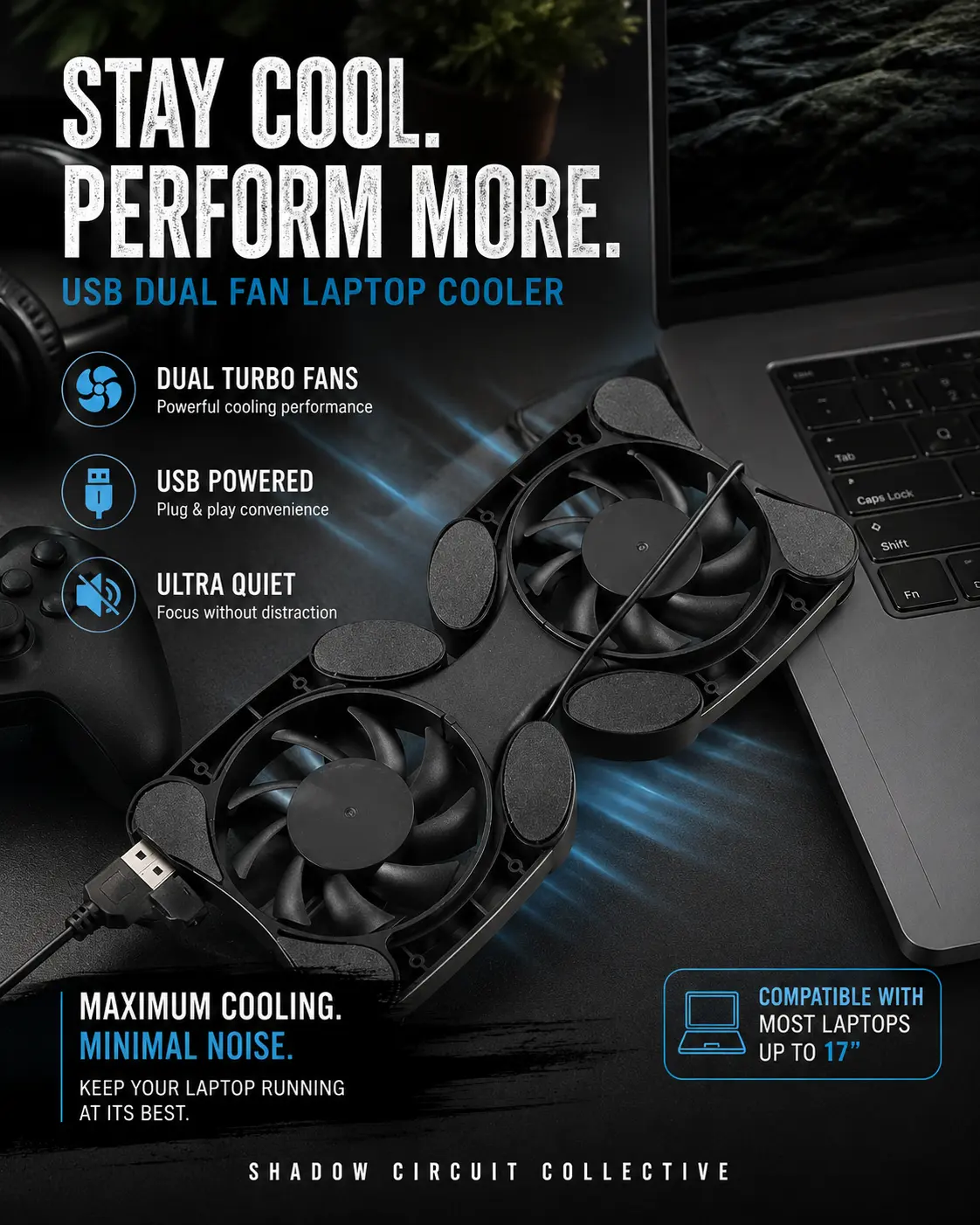 Dual USB Cooling Fan Pad Foldable Slim Fans Cooler Stand For Laptop PC Notebook
