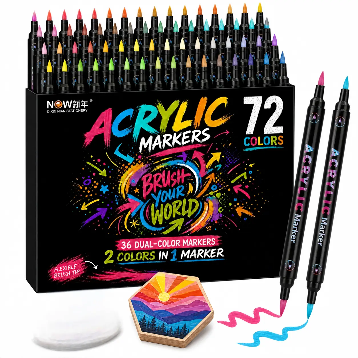 Dual Color Acrylic Markers with Soft Brush Tip - 24/48/72 Shades Assortment Pack, 1 Set Practical Office/School Stationery for DIY Graffiti, Multi-Surface Art Creation, Gift Ideas for Kids, Birthday Gifts