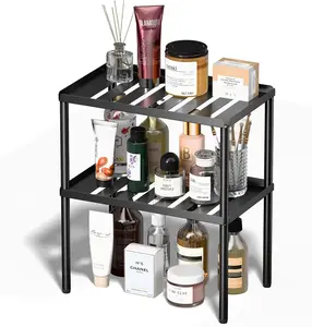 Cabinet Organizer Shelf, 2 Tier Kitchen Cabinet Organizer with Stackable Cabinet Shelves for Kitchen Countertop Storage, Metal Kitchen Shelf Organizer for Spice, Pantry & under Sink UKCS02-BK