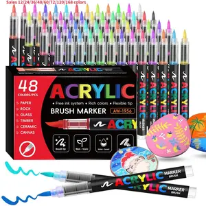 12/24/36/48/60/72 Colors, Acrylic Paint Pens, Acrylic Marker Art Pen Watercolor Pen Graffiti Pen DIY Art Suitable for Rock Painting, Fabric, Metal, Glass, Wood, Canvas, Ceramics, Plastic, Non-toxic, Odorless, Art and DIY Craft Supplies, Artist Supplies