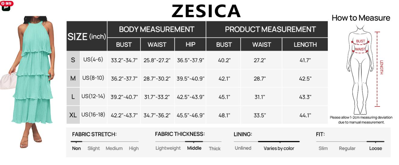 ZESICA Women's 2025 Summer Sleeveless Halter Neck Ruffle Tiered Layed Chiffon Flowy Swing Long Midi Dress