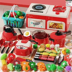 Realistic Kitchen Playset for Kids, Educational Cooking Toy Set with Various Foods/kitchen Utensils/dishes, Fake Stove, Lights & Spray