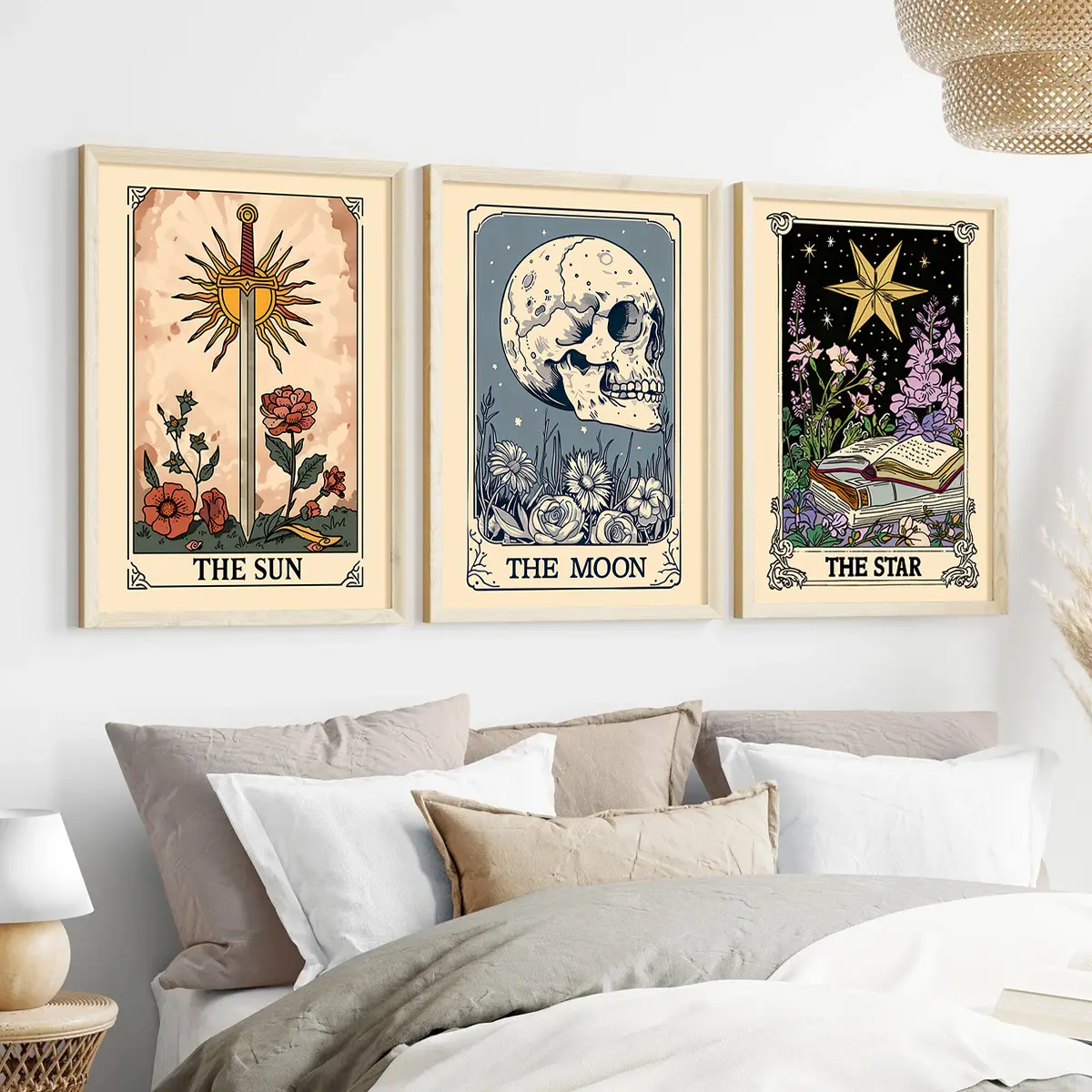 Set of 3 Sun Moon And Star Tarot Wall Art Prints, Astrology Canvas Posters, Celestial Wall Decor, Mystical Tarot Card Art, Modern Art Design, Decorative Artwork, Ideal Gift For Home & Office, Unframed