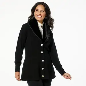 MarlaWynne WynneCollection SoftKNIT Removable Faux Fur Collar Cardigan