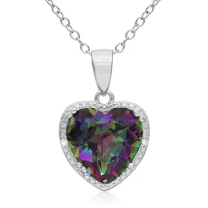 Women 925 Sterling Silver Necklace Chain Amethyst Crystal Heart Purple Pendant