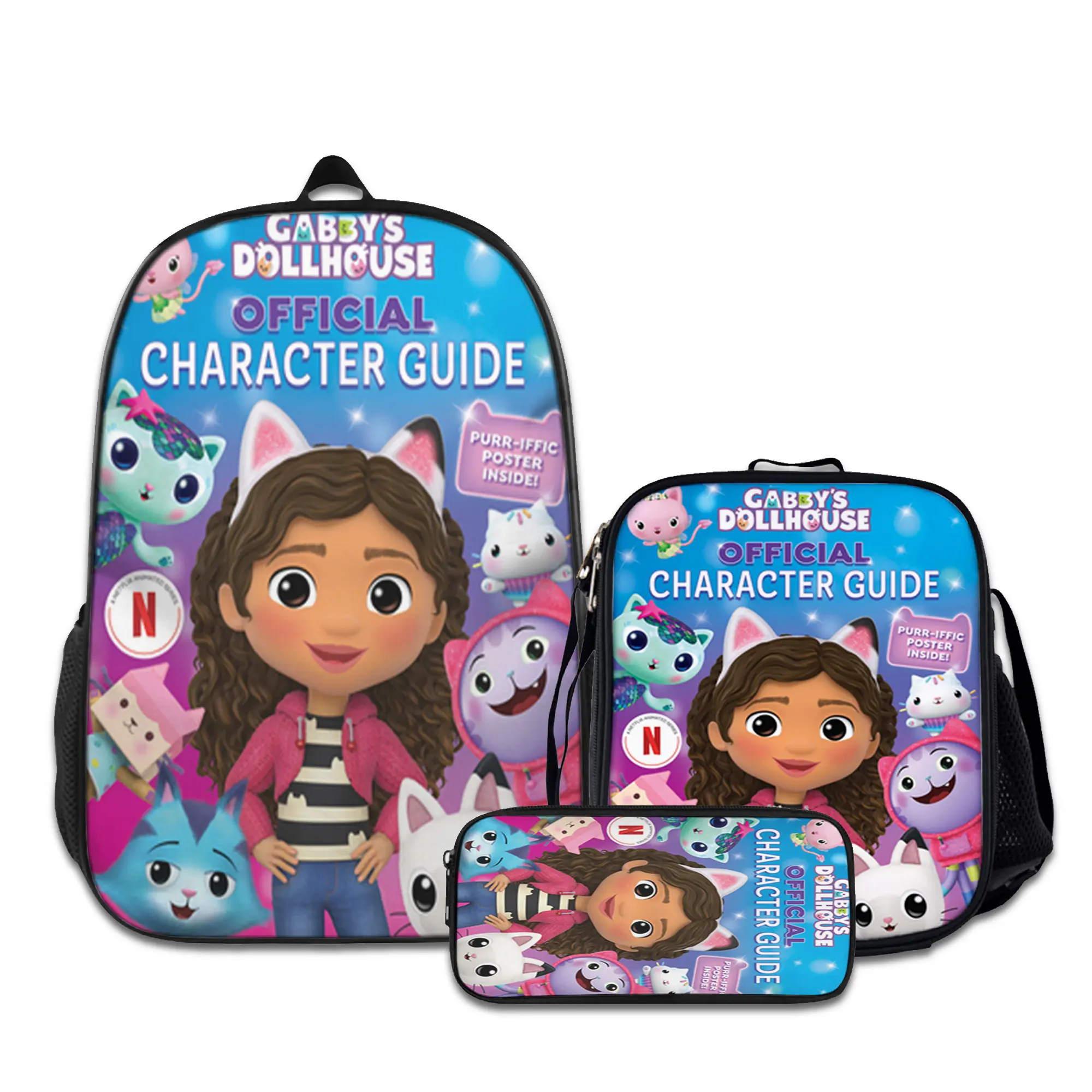 Gabby's-Dollhouse-3PCS Backpacks for Girls Set, Cute School Backpack for Girls Boys with Lunch Box and Pencil Case, Aesthetic Bookbag for Teens, Lightweight Classic Backpack for Travel, Work, Picnic A-0721