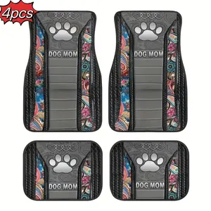 4pcs 2D printing Bohemian Floral & Dog Paw Print Car Floor Mats - Car Interior Accessory, Fit, All-Weather Heavy Duty Protection for SUVs, Trucks, Sedans - Perfect Gift Idea
