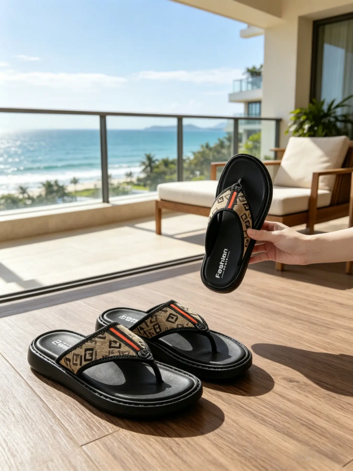 1 Pair Men's Trendy Flip Flops, Retro Print & Colorful Striped Webbing, Ideal for Students & Young Adults