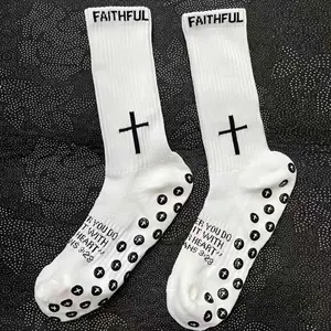 VeloxStep-Cross soccer Men's socks, Sanskrit design, anti-slip rubberized bottom, sports socks with letters, mid-to-high calf,Gift