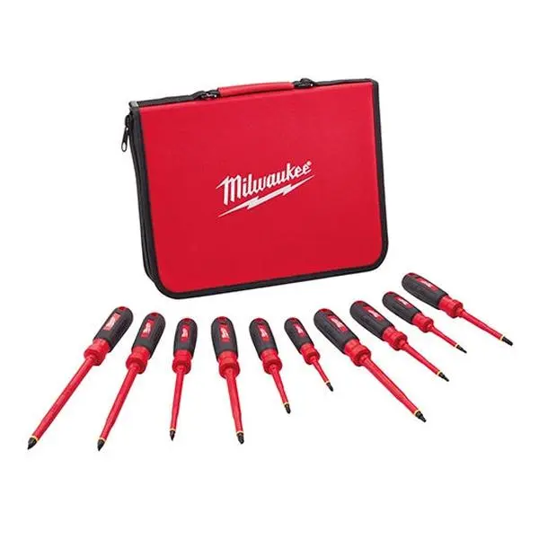 Milwaukee 48-22-2210 10PC 1000V Dual Layer Insulation Multipurpose Screwdriver Kit, DIY Screwdriver Hand Tool Set with Impact Resistant EVA Foam Case