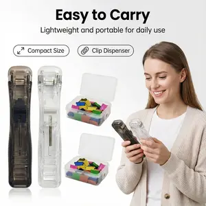 2-in-1 Portable Binder stapler with 100 pcs Small BinderClips - No-Hole, Reusable Paper Organizer for Office,School & Home, Non-Destructive File Fastener