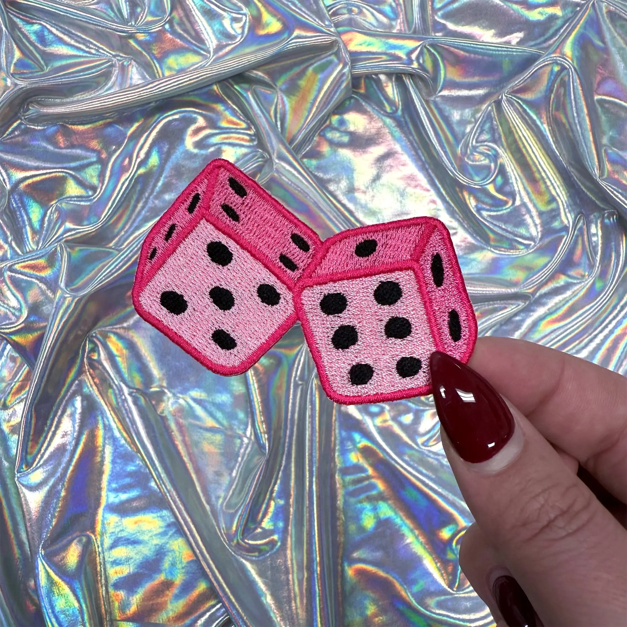 Pink Dice Iron On Patch