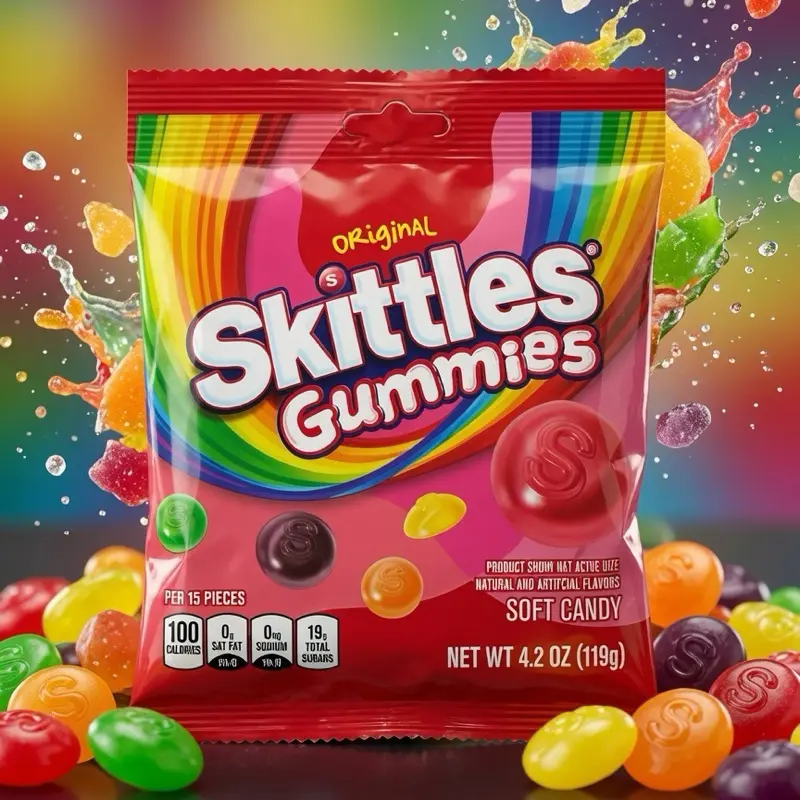 Skittles Gummies Chewy Candy, Fruit-Flavored Treats for Casual Snacking