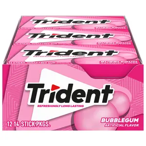 12 Packs of 14 Pieces 168 Total Pieces Trident Bubblegum Sugar Free Gum