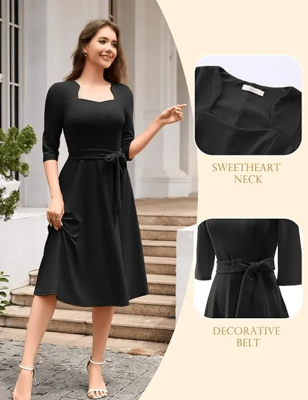 Women's Formal Cocktail Dresses with 3/4 Sleeves for Wedding Guest and Church Modest A-Line Tea Party Style - Womenswear, Underwear