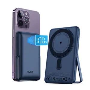 【GARVEE】Powerbank 10000 mAh, 【GARVEE】PD 20W Magnetic Wireless Battery Pack Wireless Portable Charger with LED Display and Foldable Stand for iPhone 14/13/12 Series (Royal Blue)