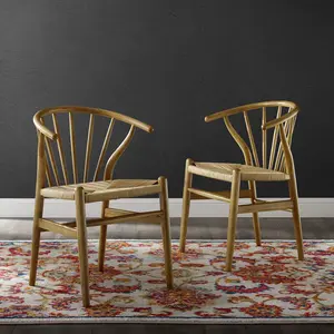 Modway Flourish Spindle Wood Dining Side Chair Set of 2 in Natural