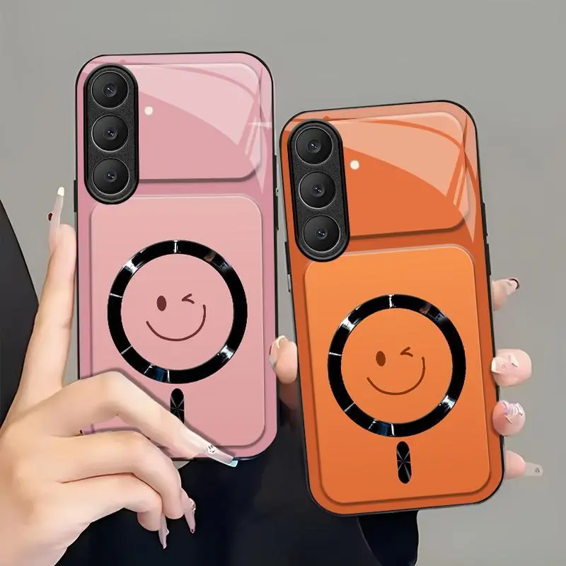 Winking Smiley Smartphone Casing, MagSafe-Compatible Protector for Galaxy S25 FE 952 with Glossy Camera Lens Protection for Handheld Devices