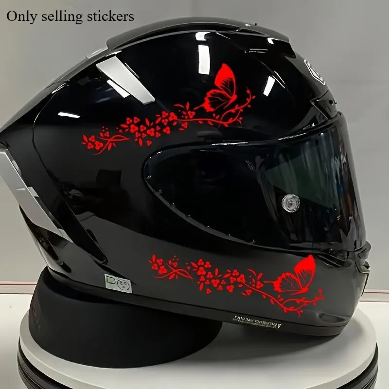 1SET Edgy & Gentle Decor Sticker, Motorcycle stickers, for helmet/Chinese-style riding water bottle, Red butterfly & blossom branch logo elements, Chinese-style motorcycle daily decor goods, Motorcycle Decoration, Decal, Graphic Decal