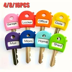 Silicone Key Caps, Colorful Key Covers with Writeable Label Tags for Key Identification, Random Color Assortment, Durable Silicone Key Identifier Caps to Organize Keys for Home, Office, Locker & Garage Use