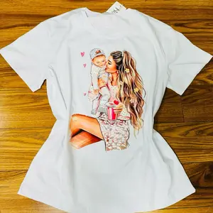Women's Elegant Graphic Design Blouse with Mother-and-Son Theme, Love-Infused Womenswear Top for Style-Conscious Ladies, Elegance