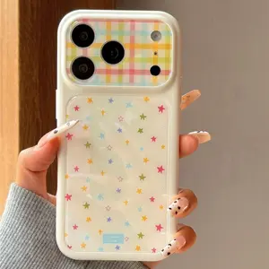 Phone case suitable for iPhone | Sweet colored plaid stars | plaid splicing | Gift style | Phone case 11 12 13 14 15 16 17 Pro Max