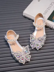 Girls' Baby Flat Shoes with Crystal Embellishments, Sparkling Bow Decorated Princess Shoes, Perfect for Spring and Autumn Wear