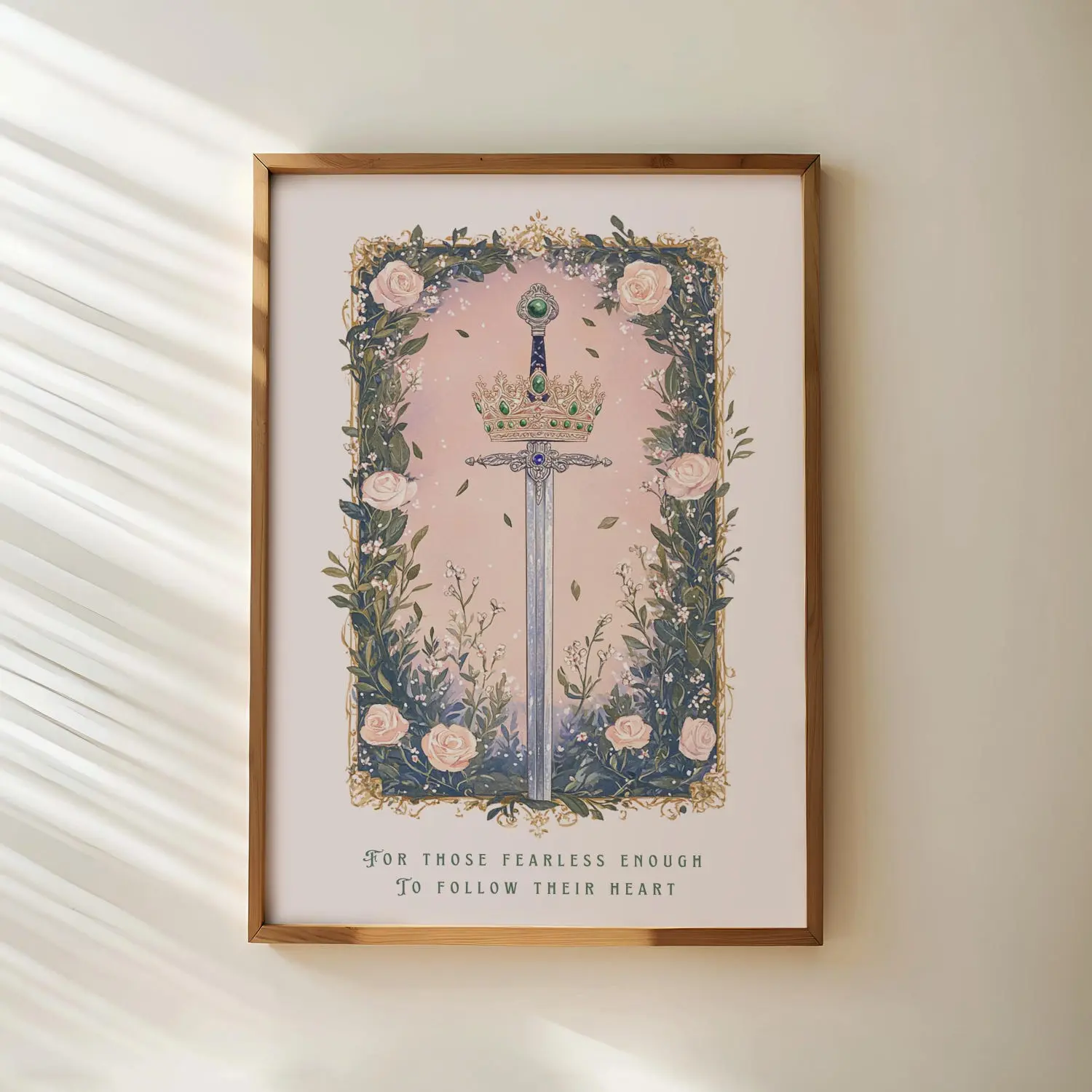 Fearless Poster, Fantasy Wall Art, Girly Book Lover Gift, Crown Art, For those fearless enough to follow their heart, Book Quote, Powerless