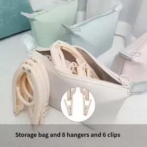 Portable Travel Hangers Set with Storage Bag, 8 Foldable Hangers & Clips, Polished Plastic Surface, Ideal for Students & Travellers